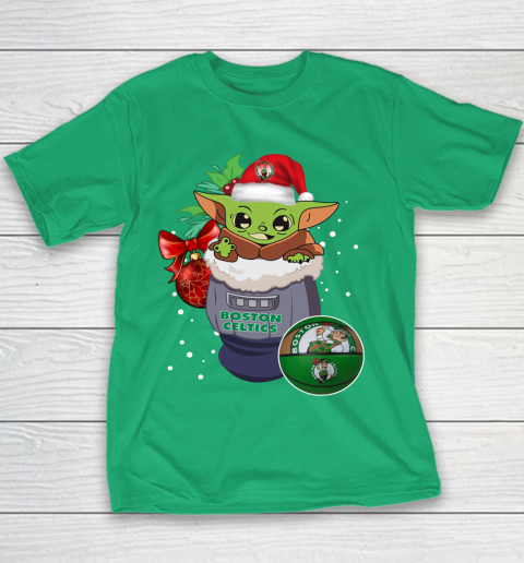 Boston Celtics Christmas Baby Yoda Star Wars Funny Happy NBA Youth T-Shirt