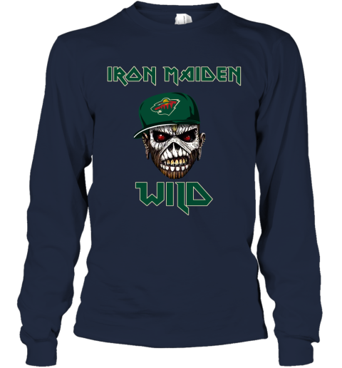 NHL Minnesota Wild Iron Maiden Rock Band Music Hockey Sports 4oJ1FPPDR4m long sleeve tee 14 95 151514 front navy