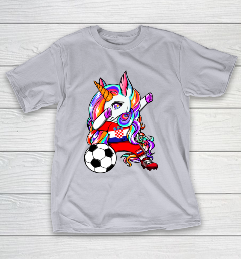 Dabbing Unicorn Croatia Soccer Fans Jersey Croatian Football T-Shirt 6
