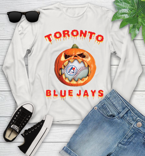 MLB Toronto Blue Jays Halloween Pumpkin Baseball Sports Youth Long Sleeve 12