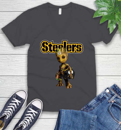 Pittsburgh Steelers NFL Football Groot Marvel Guardians Of The Galaxy V-Neck T-Shirt 5