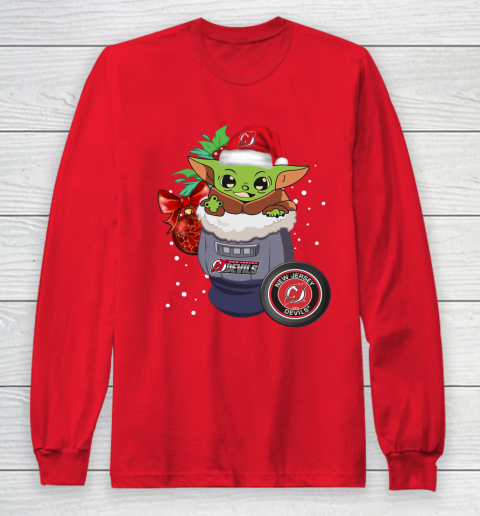 New Jersey Devils Christmas Baby Yoda Star Wars Funny Happy NHL Long Sleeve T-Shirt 10