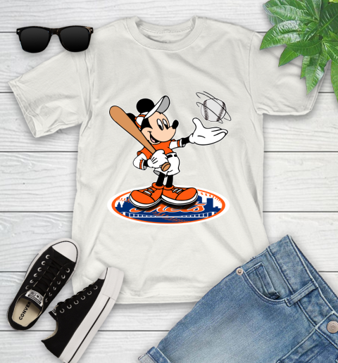 MLB Baseball New York Mets Cheerful Mickey Disney Shirt Youth T-Shirt 2