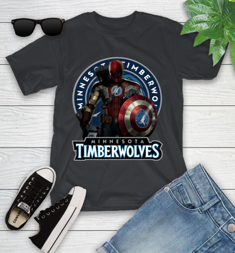 Minnesota Timberwolves NBA Basketball Captain America Thor Spider Man Hawkeye Avengers Youth T-Shirt 2