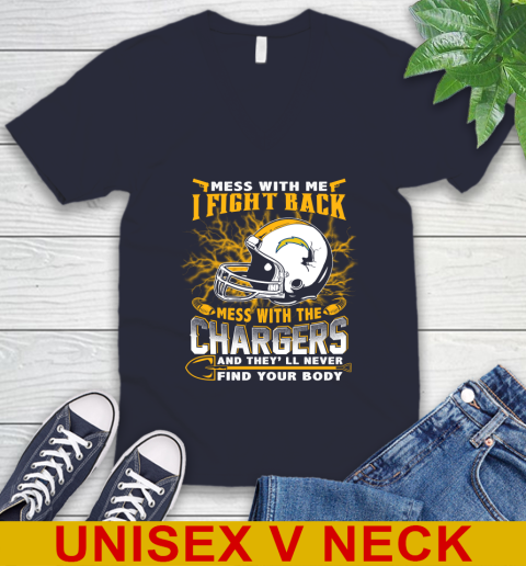 NFL Football San Diego Chargers Mess With Me I Fight Back Mess With My Team And They'll Never Find Your Body Shirt V-Neck T-Shirt 2