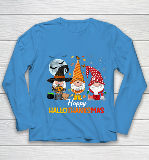 Gnomes Halloween And Merry Christmas Happy Hallothanksmas Youth Long Sleeve 5