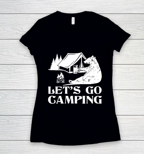 Let's go Camping Bear Women's V-Neck T-Shirt