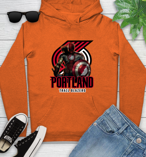 Portland Trail Blazers NBA Basketball Captain America Thor Spider Man Hawkeye Avengers Youth Hoodie 5