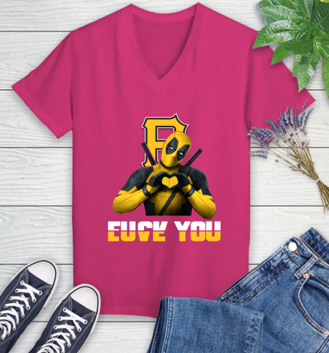 MLB Pittsburgh Pirates Deadpool Love You Fuck You Baseball Sports Women's V-Neck T-Shirt 9