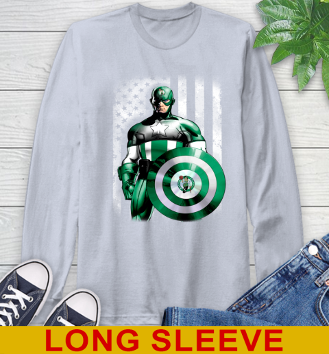 Boston Celtics NBA Basketball Captain America Marvel Avengers American Flag Shirt Long Sleeve T-Shirt 6