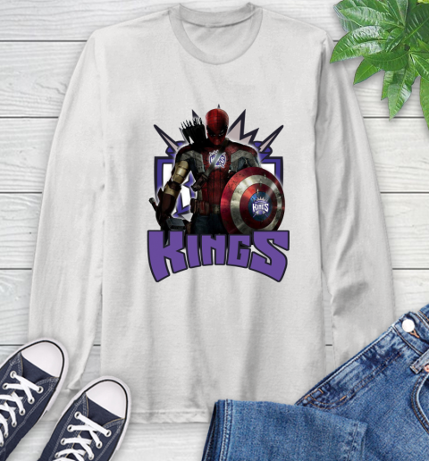Sacramento Kings NBA Basketball Captain America Thor Spider Man Hawkeye Avengers Long Sleeve T-Shirt