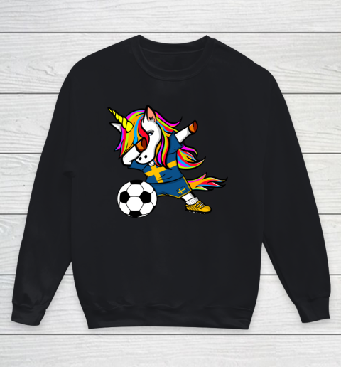 Funny Dabbing Unicorn Sweden Football Swedish Flag Soccer Youth Sweatshirt