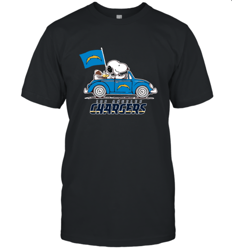 Snoopy And Woodstock Ride The Los Angeles Chargers Car NFL Unisex Jersey Tee