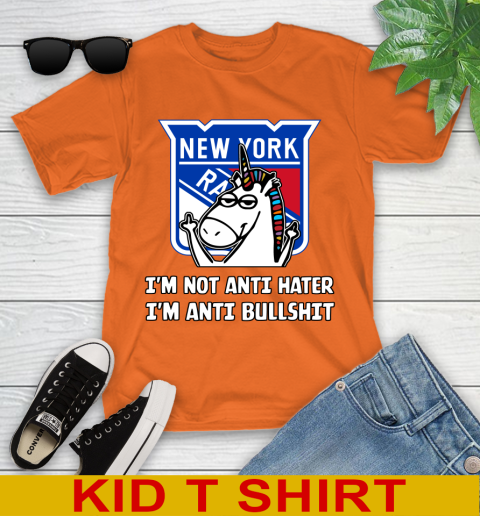 New York Rangers NHL Hockey Unicorn I'm Not Anti Hater I'm Anti Bullshit Youth T-Shirt 7