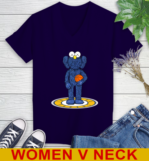 NBA Basketball Indiana Pacers Kaws Bff Blue Figure Shirt Women's V-Neck T-Shirt 4