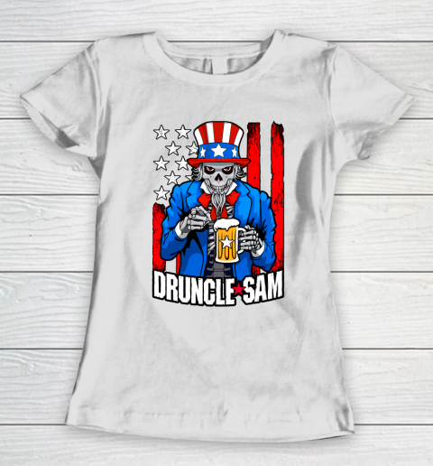 Beer Lover Funny Shirt Druncle Sam Skull Uncle 4th Of July Beer Drinker USA Flag Women's T-Shirt