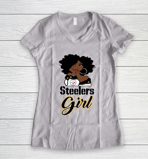 Pittsburgh Steelers Girl NFL Women's V-Neck T-Shirt 2