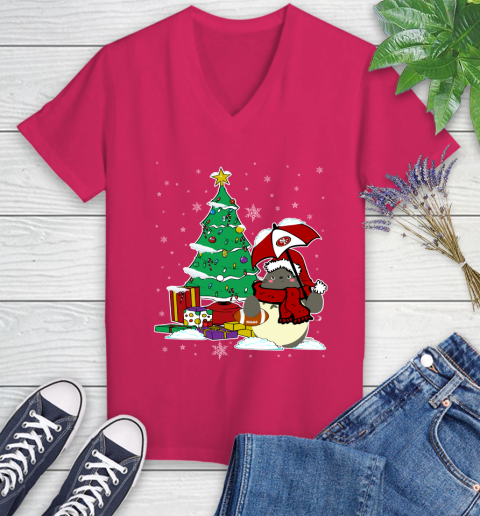 San Francisco 49ers NFL Football Cute Tonari No Totoro Christmas Sports Women's V-Neck T-Shirt 9