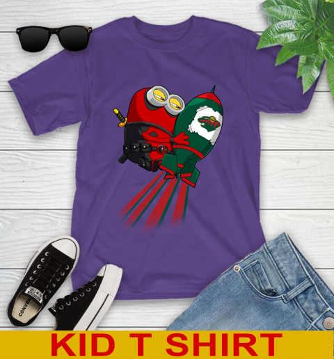 NHL Hockey Minnesota Wild Deadpool Minion Marvel Shirt Youth T-Shirt 3