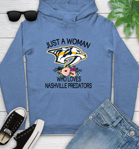 NHL Just A Woman Who Loves Nashville Predators Hockey Sports Youth Hoodie 8