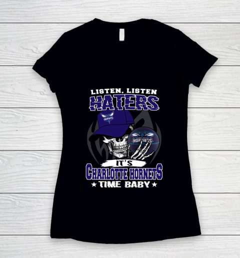 Listen Haters It is HORNETS Time Baby NBA Women's V-Neck T-Shirt