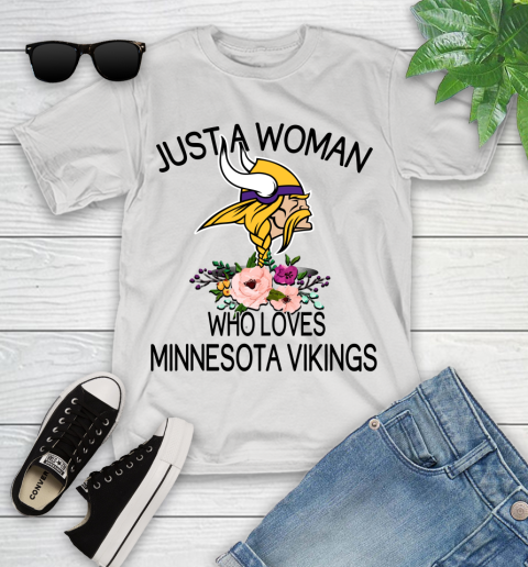 NFL Just A Woman Who Loves Minnesota Vikings Football Sports Youth T-Shirt