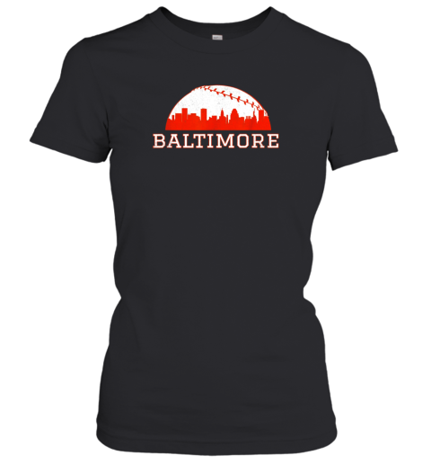 Vintage Downtown Baltimore MD Baseball Skyline Women's T-Shirt