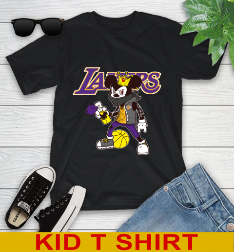 Los Angeles Lakers NBA Basketball Mickey Peace Sign Sports Youth T-Shirt 2