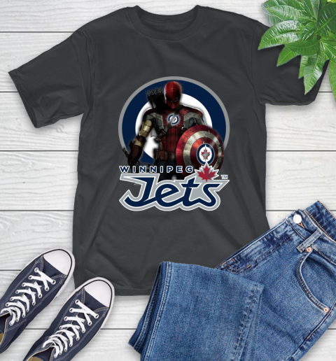 NHL Captain America Thor Spider Man Hawkeye Avengers Endgame Hockey Winnipeg Jets T-Shirt 2
