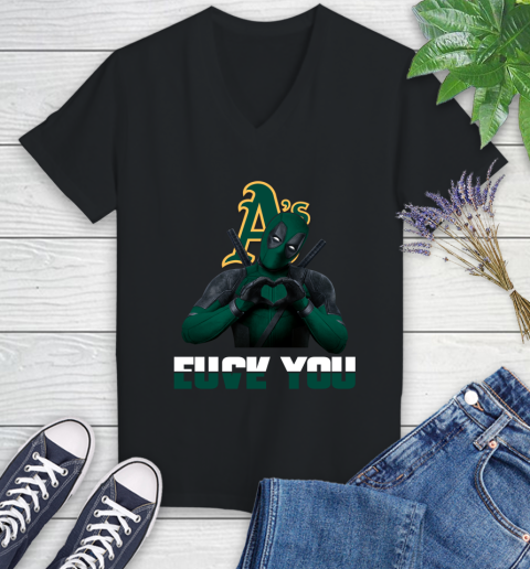 MLB Oakland Athletics Deadpool Love You Fuck You Baseball Sports Women's V-Neck T-Shirt