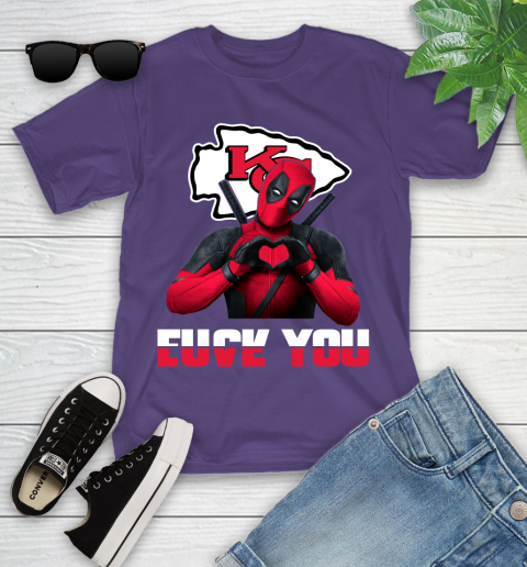 NHL Kansas City Chiefs Deadpool Love You Fuck You Football Sports Youth T-Shirt 3