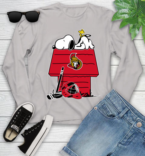 Ottawa Senators NHL Hockey Snoopy Woodstock The Peanuts Movie Youth Long Sleeve 12