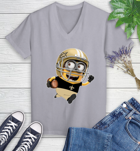 NFL New Orleans Saints Minions Disney Football Sports Women's V-Neck T-Shirt 4