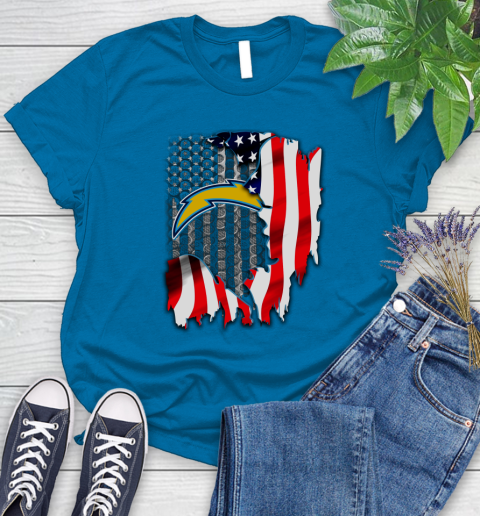 Los Angeles Chargers NFL Football American Flag Women's T-Shirt 10