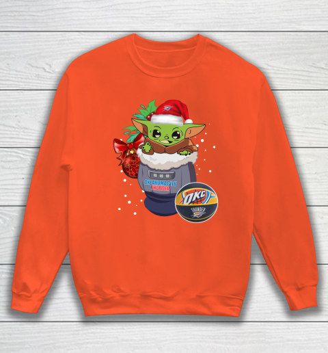 Oklahoma City Thunder Christmas Baby Yoda Star Wars Funny Happy NBA Sweatshirt 4