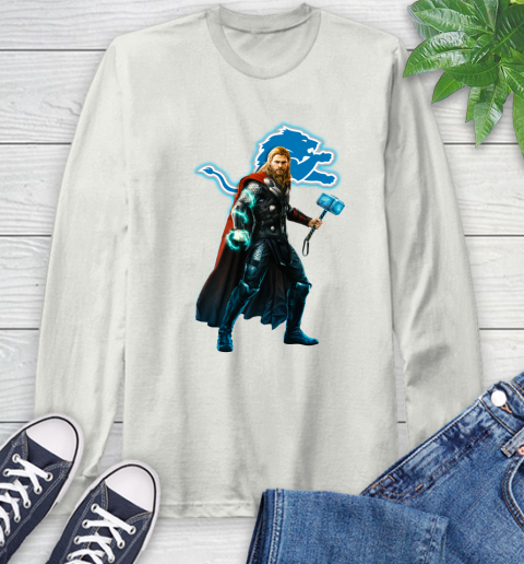 NFL Thor Avengers Endgame Football Detroit Lions Long Sleeve T-Shirt 12