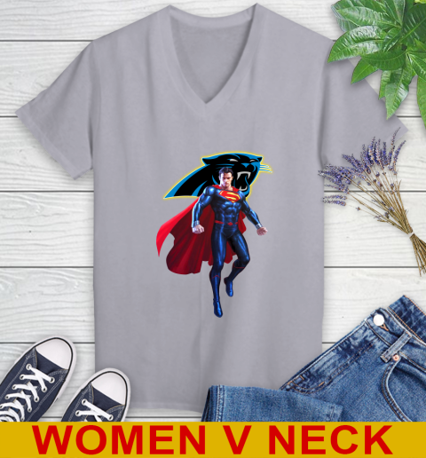 NFL Superman DC Sports Football Carolina Panthers Women's V-Neck T-Shirt 5