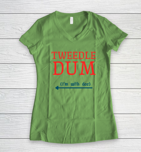Tweedle Dum I'm With Dee Couple And Friends Funny Lazy Costume Women's V-Neck T-Shirt 4