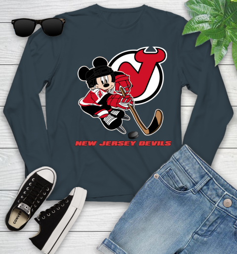 NHL New Jersey Devils Mickey Mouse Disney Hockey T Shirt Youth Long Sleeve 8