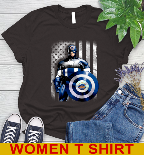 New York Mets MLB Baseball Captain America Marvel Avengers American Flag Shirt Women's T-Shirt 9