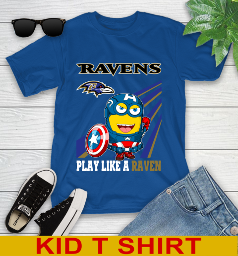 NFL Football Baltimore Ravens Captain America Marvel Avengers Minion Shirt Youth T-Shirt 10