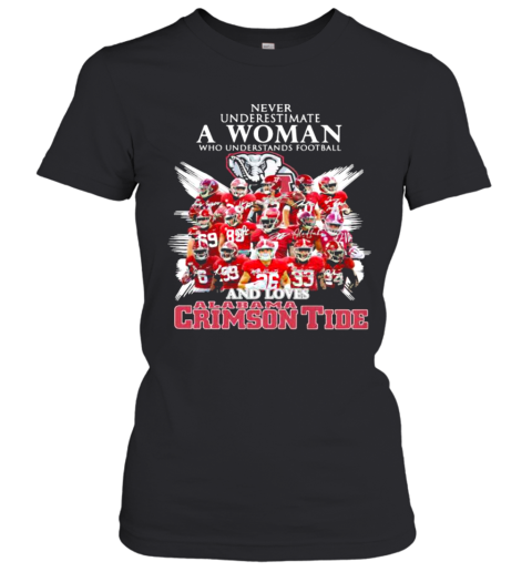 Never Underestimate A Woman Who Understands Football And Loves Alabama Crimson Tide Symbol Elephant Women's T-Shirt