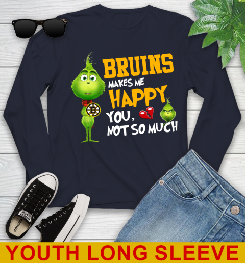 NHL Boston Bruins Makes Me Happy You Not So Much Grinch Hockey Sports Youth Long Sleeve 2