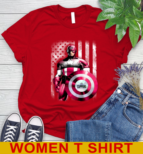 LA Clippers NBA Basketball Captain America Marvel Avengers American Flag Shirt Women's T-Shirt 11