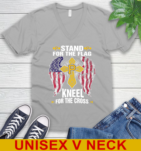 MLB Baseball Pittsburgh Pirates Stand For Flag Kneel For The Cross Shirt V-Neck T-Shirt 3