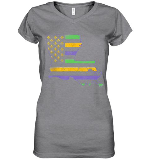 Vintage Us New Orleans Mardi Gras Flag Fleur De Lis Women S V Neck