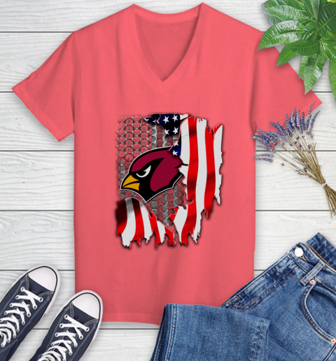 Arizona Cardinals NFL Football American Flag Women's V-Neck T-Shirt 6