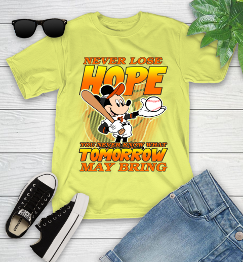 Baltimore Orioles MLB Baseball Mickey Disney Never Lose Hope Youth T-Shirt 10
