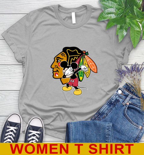 Chicago Blackhawks NHL Hockey Dabbing Mickey Disney Sports Women's T-Shirt 5