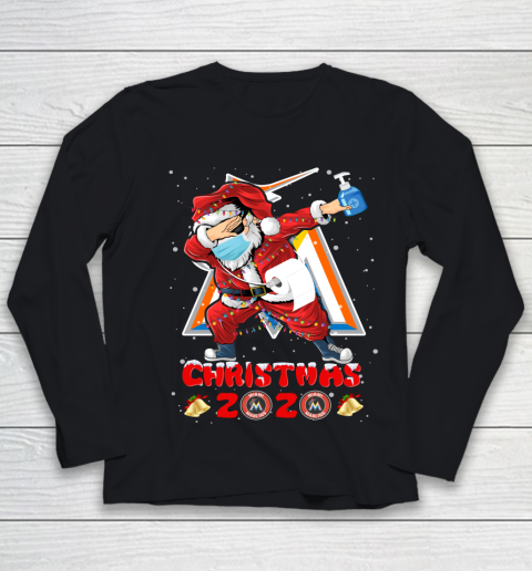 Miami Marlins Funny Santa Claus Dabbing Christmas 2020 MLB Youth Long Sleeve